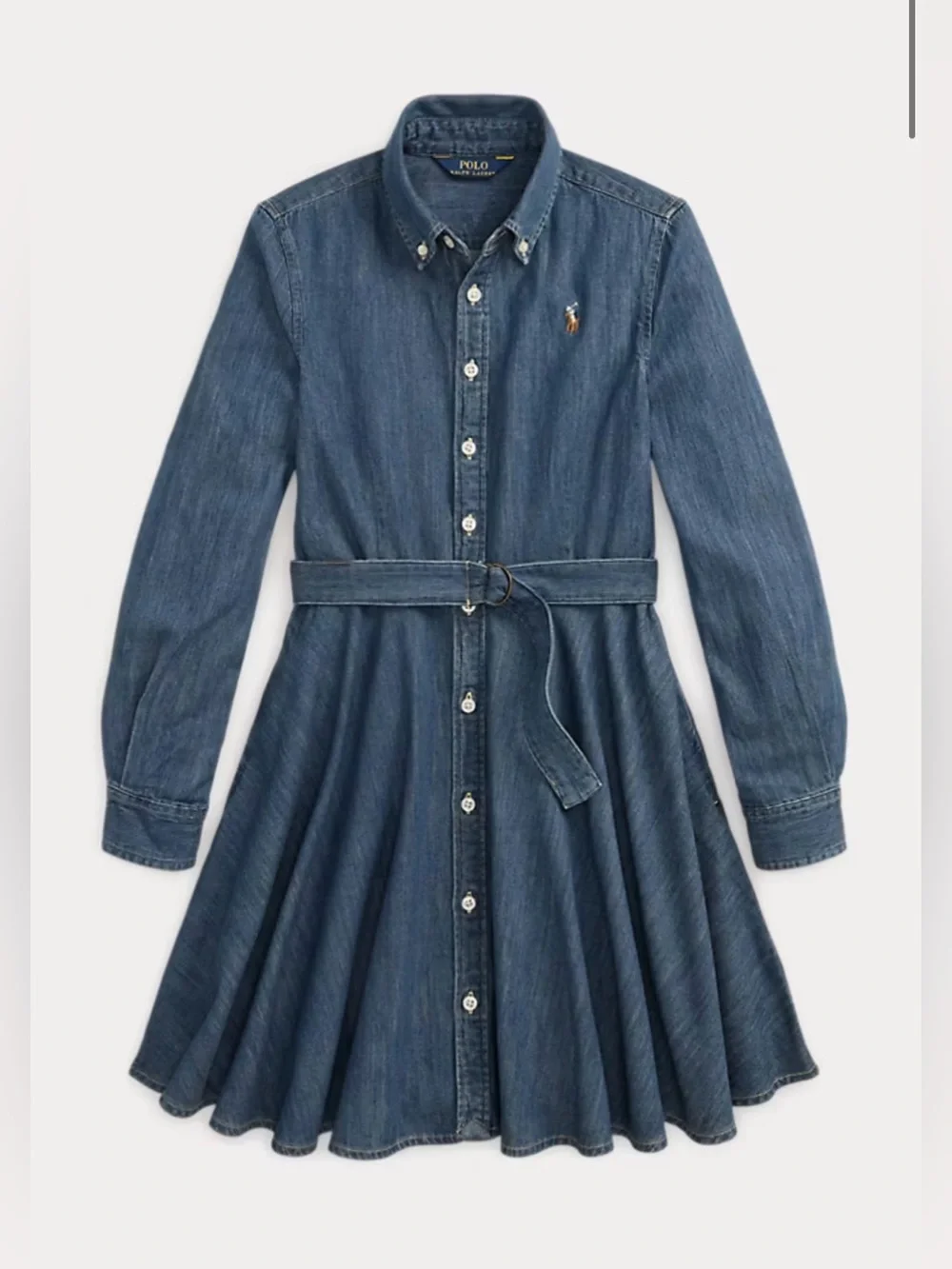 Polo Ralph Lauren Girls Denim Shirt Dress with Belt (Size: 14)